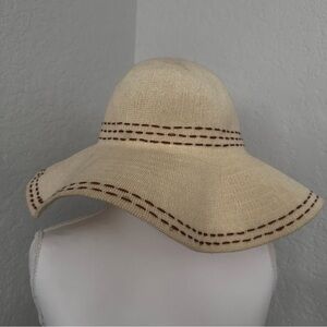 Elegant Cream Floppy Hat with Brown Stitching